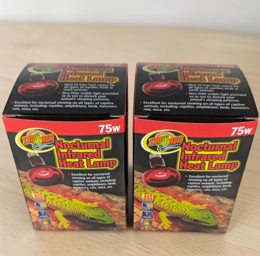 Zoo Med RS-75 Nocturnal Infrared Heat Lamp 75W Red Reptile Heat Bulb Set 2